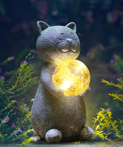 Solar Cat Statue Garden Decor - Cat Lover Gifts, with Gazing Solar LED Lights Ball Cats Decoration