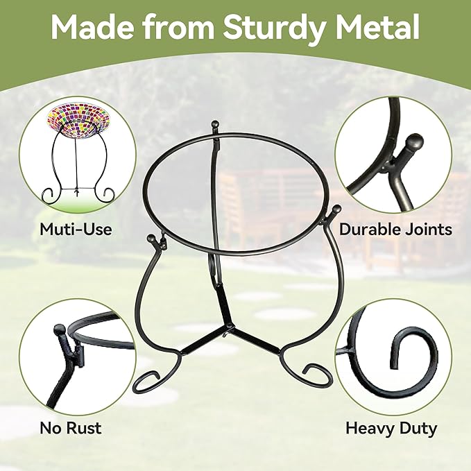 Lily's Home Metal Gazing Ball Stand for 8-10 inch Metal and Glass Garden Gazing Globes. Black.