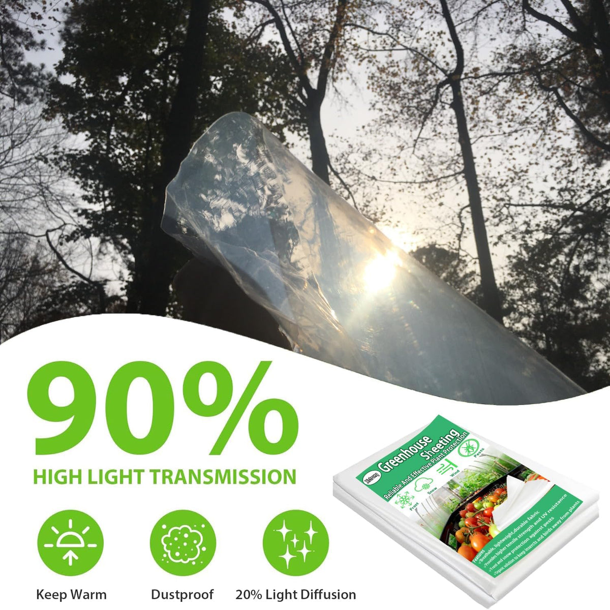 6.5FTx10FT Greenhouse Plastic Sheeting, 6 Mil Thick Clear Polyethylene Film, Waterproof Wind Frost