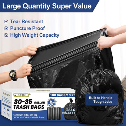30-35 Gallon Trash Bags Heavy Duty 1.5 Mil - 35" x 37" 100 Count Large Black Garbage Bags 30+