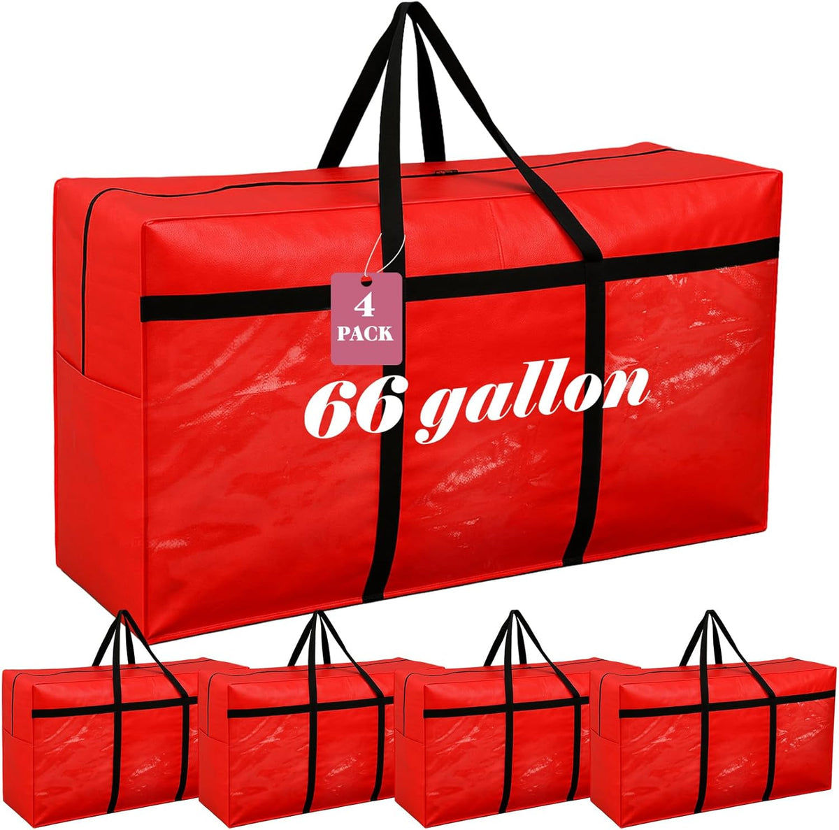 4 Pcs 66 Gallon Large Moving Bags with Zipper and Handles Foldable Storage Duffle Bags Heavy Duty