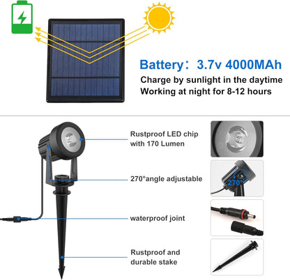 Solar Spot Lights Outdoor, Landscape Spotlights IP65 Waterproof 9.8ft Cable, Dusk to Dawn Solar