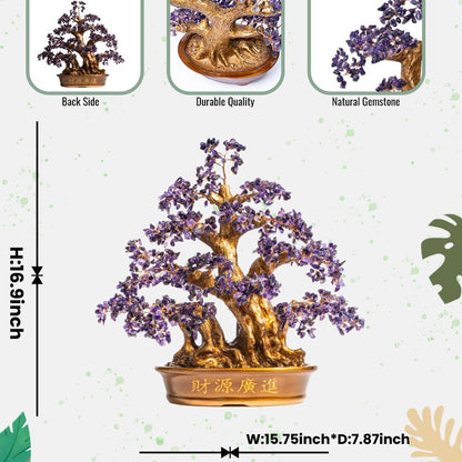 Natural Large Amethyst Tree,18" Amethyst Crystal Bonsai Tree(1300 Gemstone Count) Chakra Tree with
