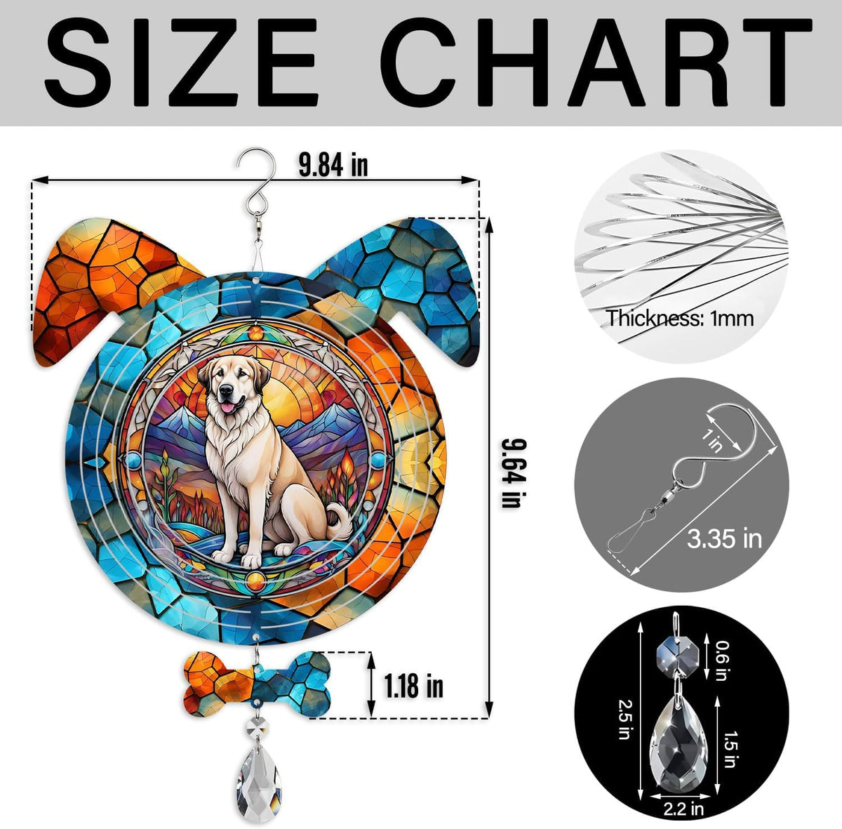 Anatolian Shepherd Dog Ears Wind Spinner, Anatolian Shepherd Wind Spinner Hanging for Yard and