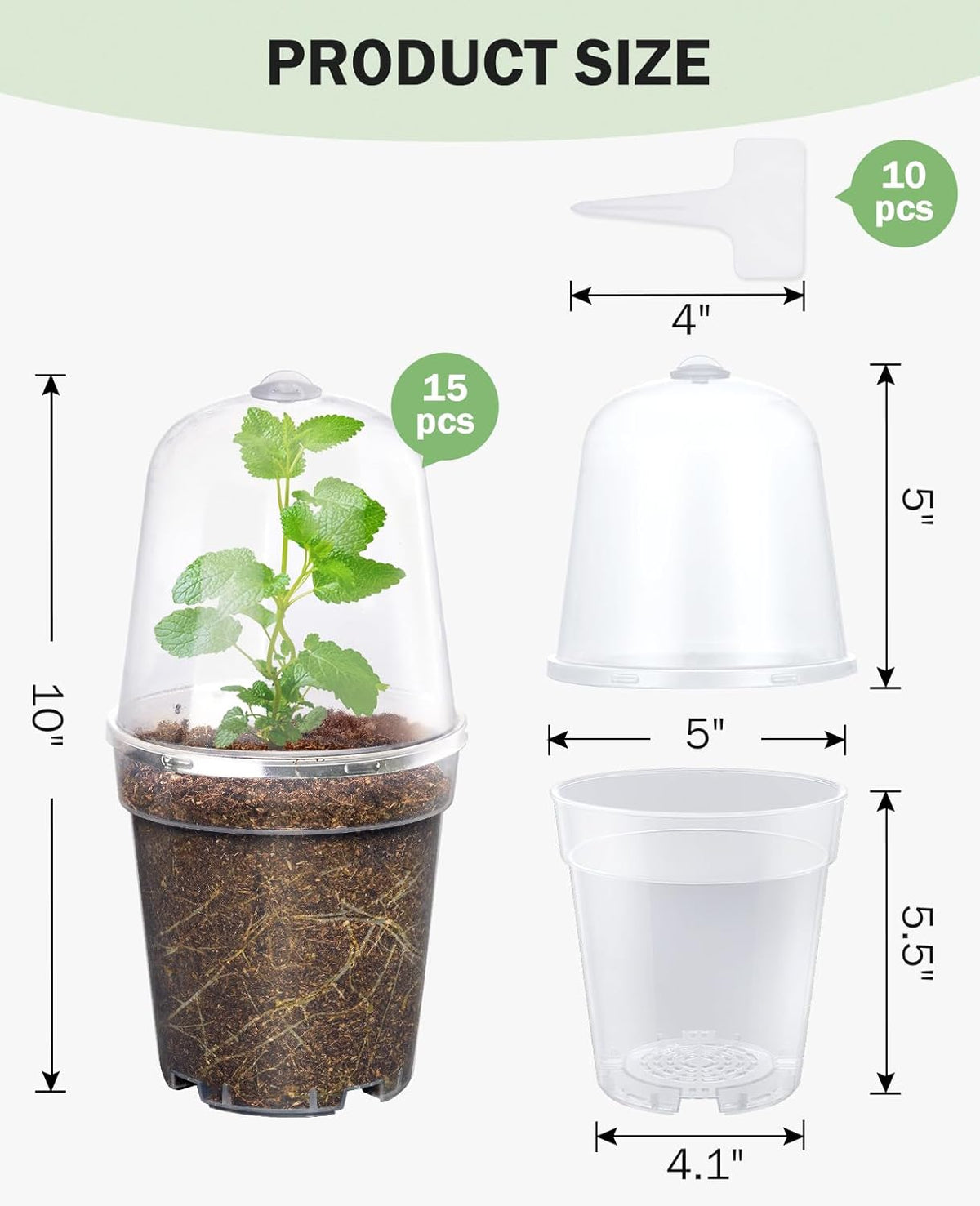 homenote Clear Nursery Pots for Plants,5 Inch Plant Pot for Planting with Humidity Domes Plastic