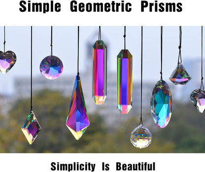 2PCS Simple Geometry Crystal Sun Catcher Prisms, STINO Hanging Suncatchers with Glass Prism