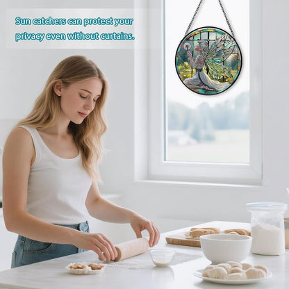 Dandelion Fairy Stained Glass Window Hanging, Suncatcher Diamond Glass Panel Hangings, Sun Catchers