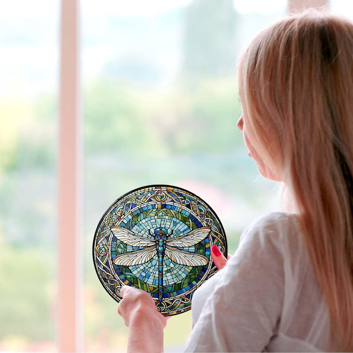 Dragonfly Stained Glass Window Hanging Sun Catcher Dragonfly Gifts for Women Wall Decor Handmade