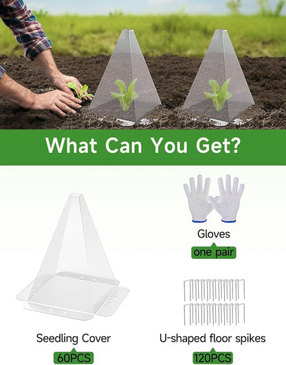 20 Pack Garden Cloches for Plants - Clear Reusable Plastic Seedling Covers with 40 Metal Stakes