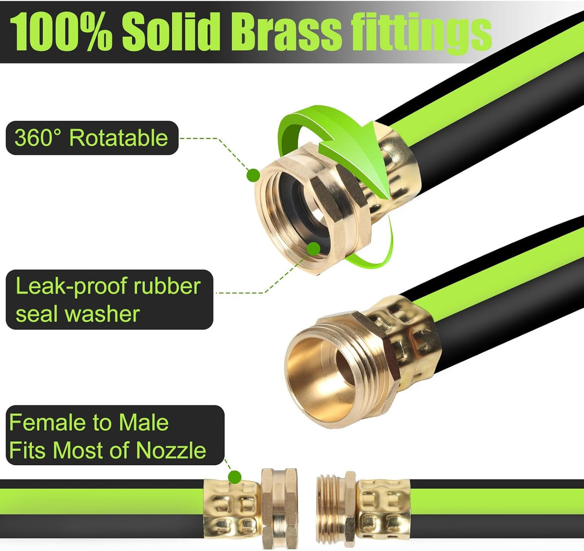 SYEENIFY Garden Leader Hose 5/8 in. x 6 ft Short Water Hose Male/Female Heavy Duty Hybrid Garden