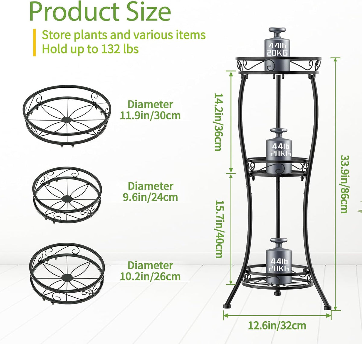 iDavosic.ly 3 Tier Tall Metal Plant Stand Indoor Outdoor, Wrought Iron Corner Flower Pot Holder