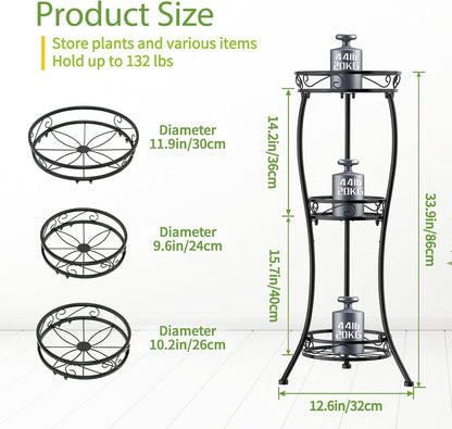 iDavosic.ly 3 Tier Tall Metal Plant Stand Indoor Outdoor, Wrought Iron Corner Flower Pot Holder