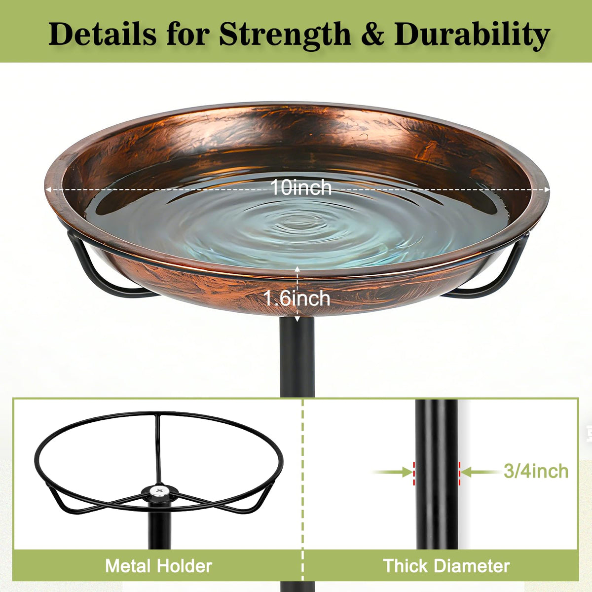 Gtongoko 10" Dia Bowl Small Metal Bird Bath for Outside Heavy Duty, 29" Height Bird Feeder