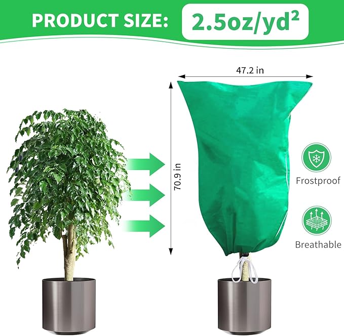 2 Pack Plant Covers Freeze Protection, 47''W x 78''H 2.5oz/yd² Winter Tree Frost Blankets Frost