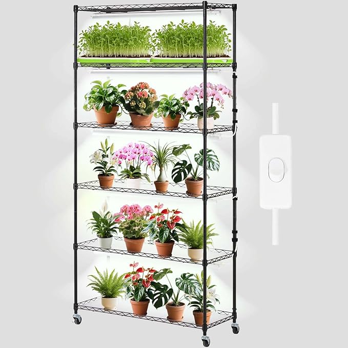 VEVOR DIY Plant Stand with Grow Light, 6-Tier Large Tall Plant Shelf with 192W 5000K Full Spectrum