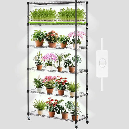 VEVOR DIY Plant Stand with Grow Light, 6-Tier Large Tall Plant Shelf with 192W 5000K Full Spectrum