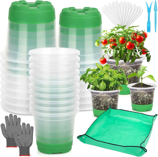 Caffox 51PCS Reusable Seed Starter Kit Includes 26 Packs 3 Sizes Clear Nursery Pots with Silicone