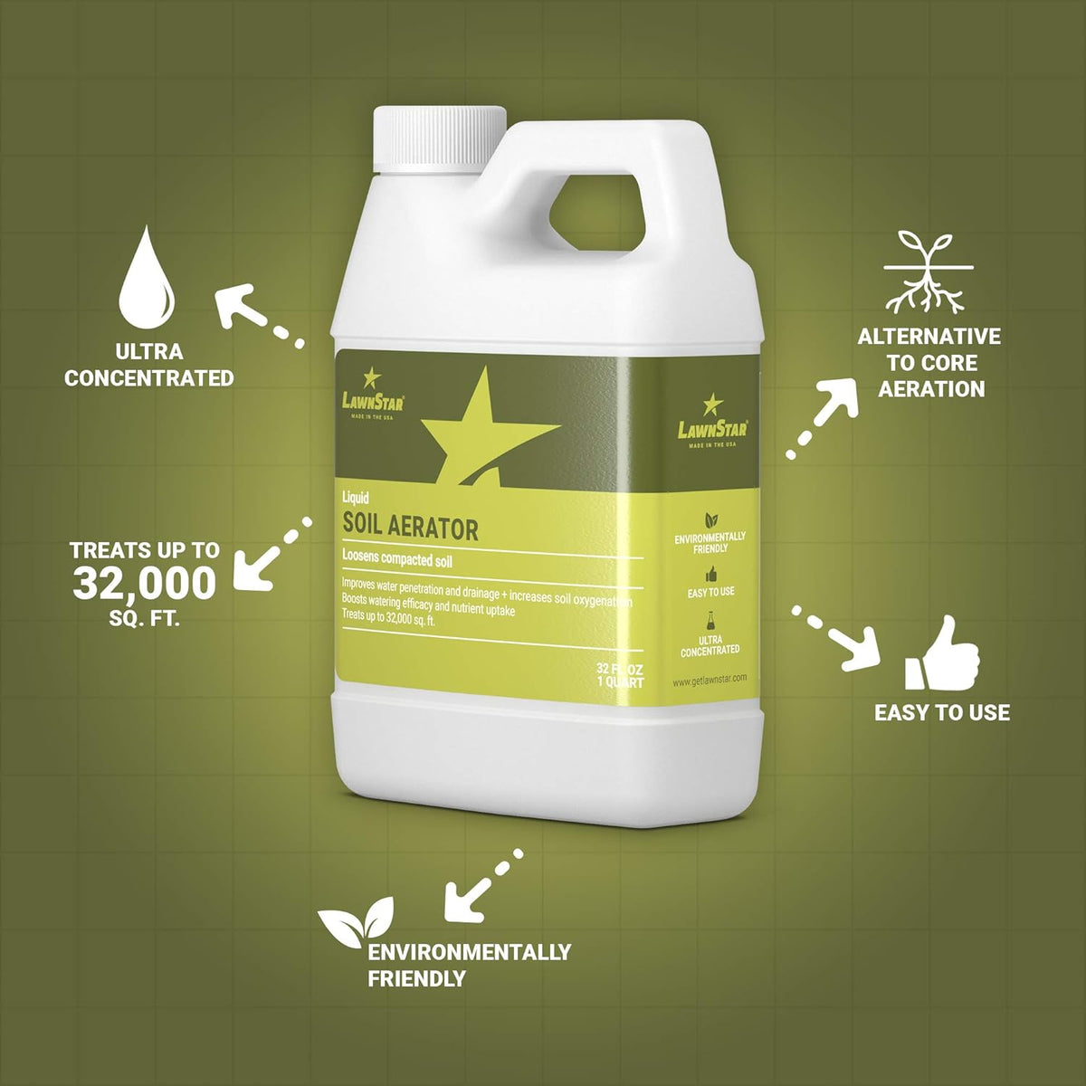 Liquid Lawn Aerator (32 fl oz) - Loosens & Conditions Compacted Soil - Alternative to Core and