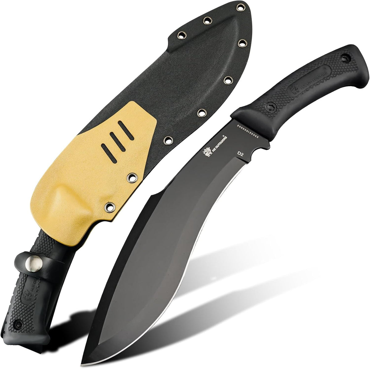HX Outdoors 14 Inch Bush Machete Kukri Knife, Premium D2 Steel Full Tang Gardening Machete Knife