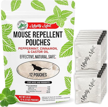Mighty Mint Mouse Repellent Pouches – Peppermint, Castor Oil & Cinnamon Formula – Natural Indoor