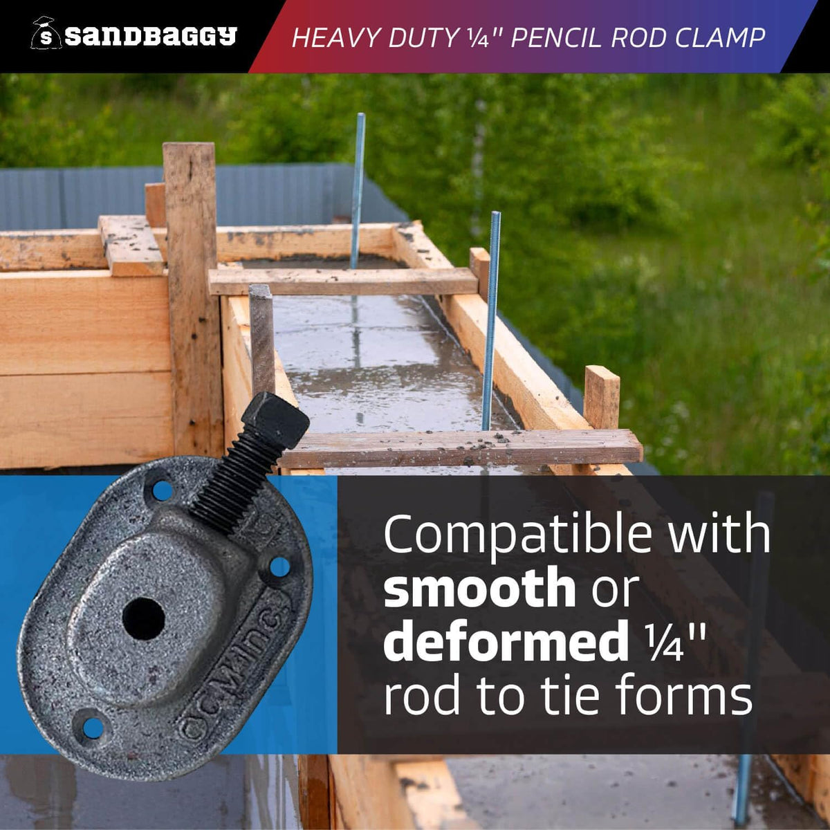 Sandbaggy Heavy Duty 1/4" Pencil Rod Clamp - Reusable Concrete Formwork Clamps - Cast Malleable