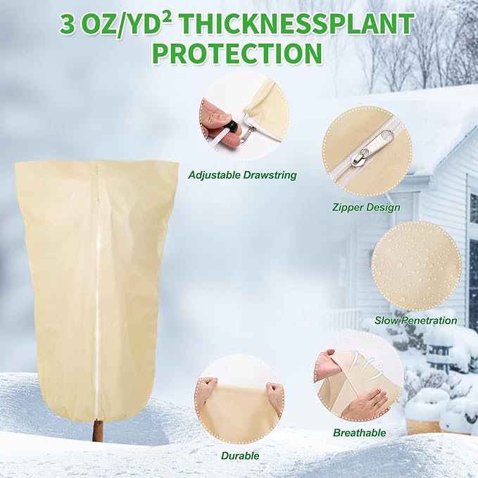 2 Pack 72"x47" Winter Plant Cover Freeze Protection, 3 oz/yd² Warm Shrub Cover with Zipper