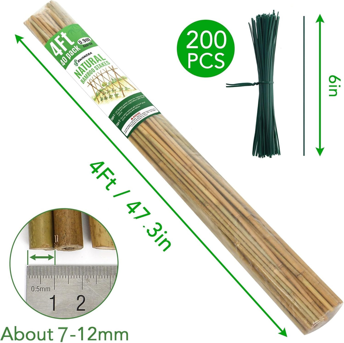 SWANGSA 40 Pack 4 Feet Bamboo Stakes for Plant, Bamboo Sticks Plant Support Garden Stakes Poles