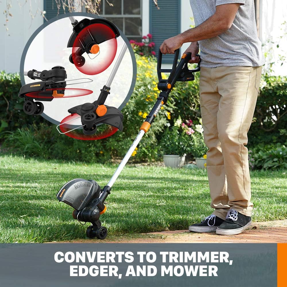 Worx String Trimmer/Edger/Lawn Mower 3-in-1 Grass Trimmer GT Revolution 20V 12" (2 Batteries &