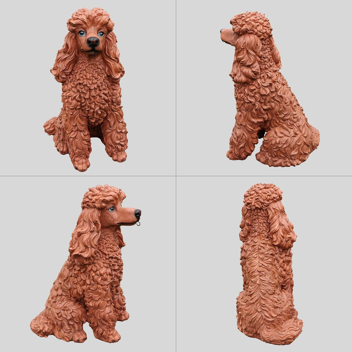 Poodle Outdoor Garden Statue with Double-Sided “Welcome/ON Patrol” Hanging Sign and Solar Lantern