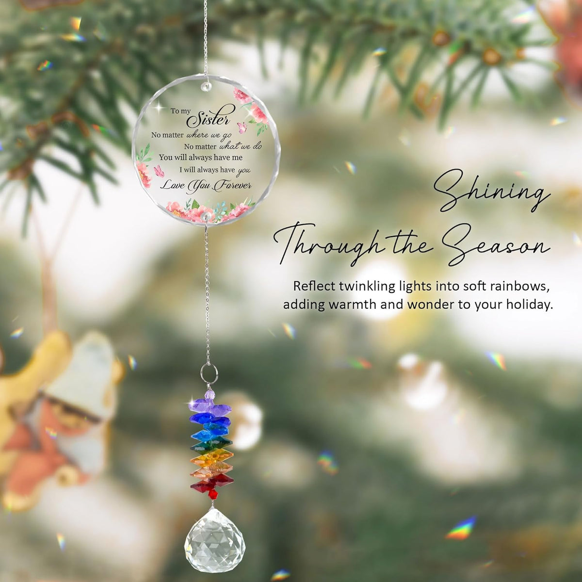 Glass Ornament Suncatcher - to My Sister Love You Forever - Christmas Birthday Gift for Sister