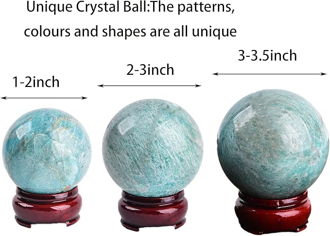 JIC Gem Amazonite Crystal Ball with Wood Stand Gemstone Sphere,Healing Crystal Balls for Reiki