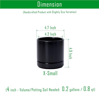 D'vine Dev Set of 4 Small Ceramic Plant Pots, 4.7 Inch Succulent Planter Pot for Plants with