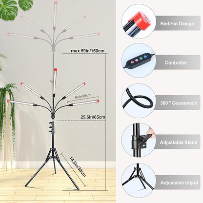 FECiDA Gamechanger! 45W 5Head Tripod Stand Tall Plant Light, 2025 Grow Lights for Indoor Plants