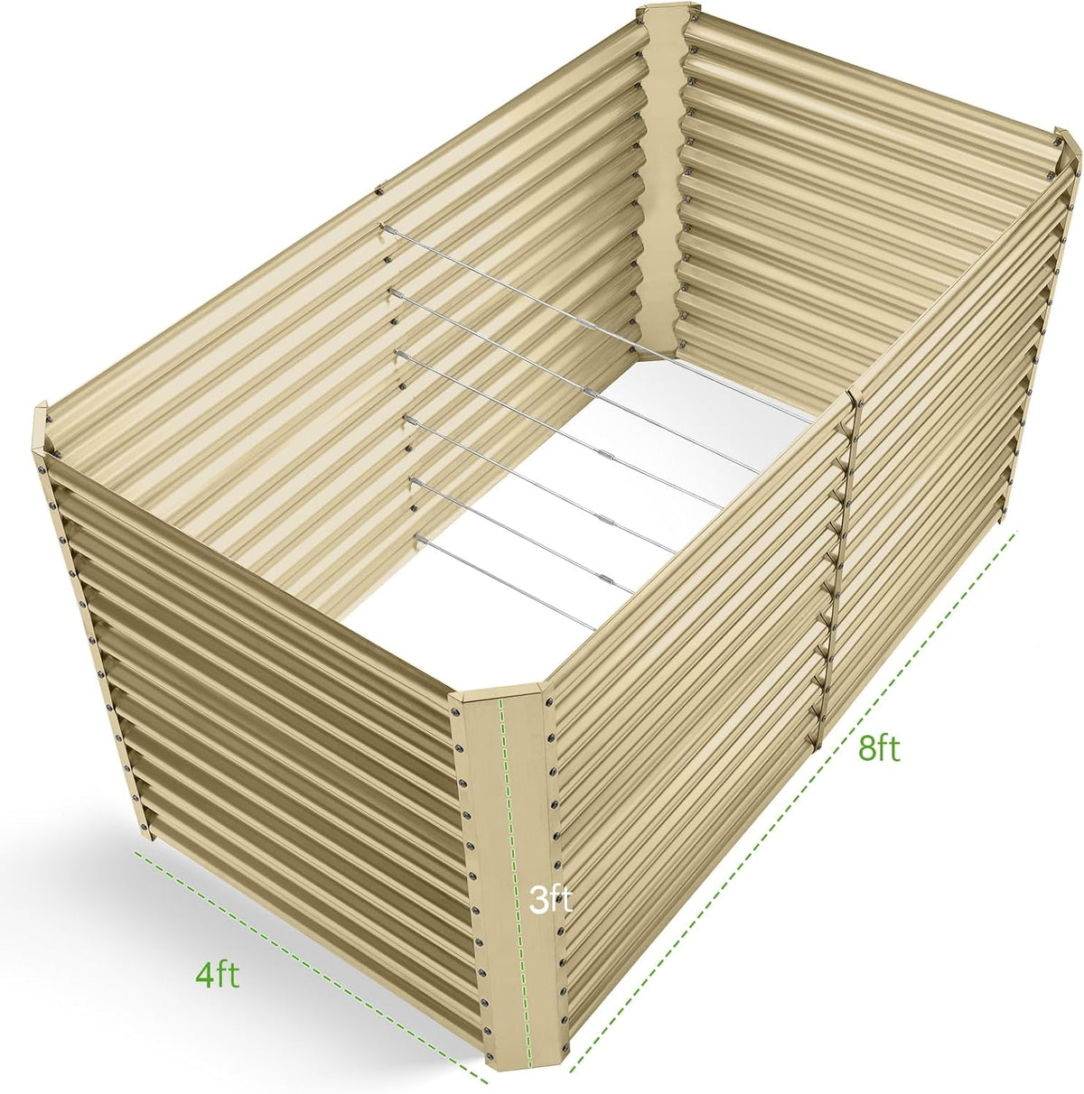 Land Guard 8x4x3ft Rectangular Galvanized Raised Garden Beds, Large-Capacity Metal Planter Box