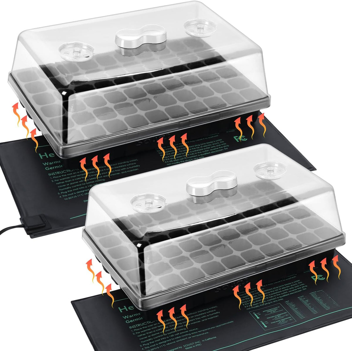 SOLIGT 2 Set 60-Cell Seed Starter Kit - Strong Seed Trays with Humidity Domes, Cell Trays and