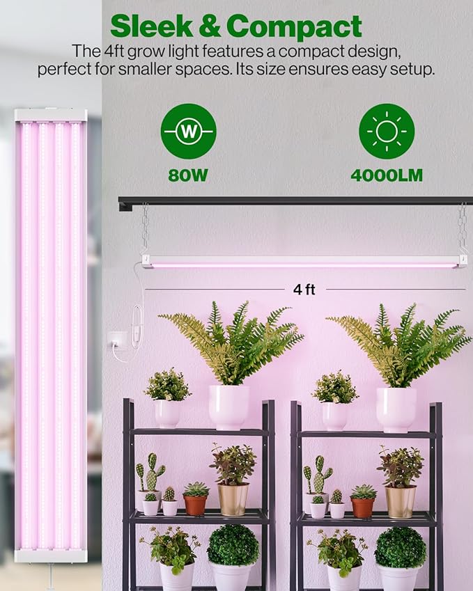 Sunco 6 Pack Grow Lights for Indoor Plants LED, 4FT Grow Light for Greenhouse, 80W, Full Spectrum