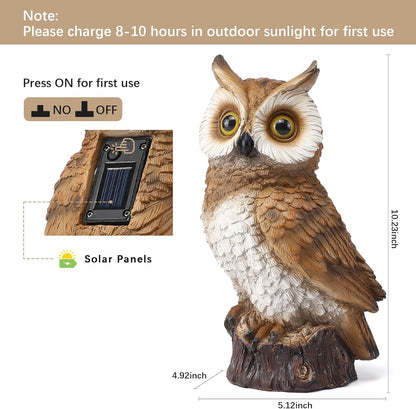 Solar Owl Garden Statues Outdoor Decor Resin Owl Figurine with LED Lights Owl Sculpture for Porch