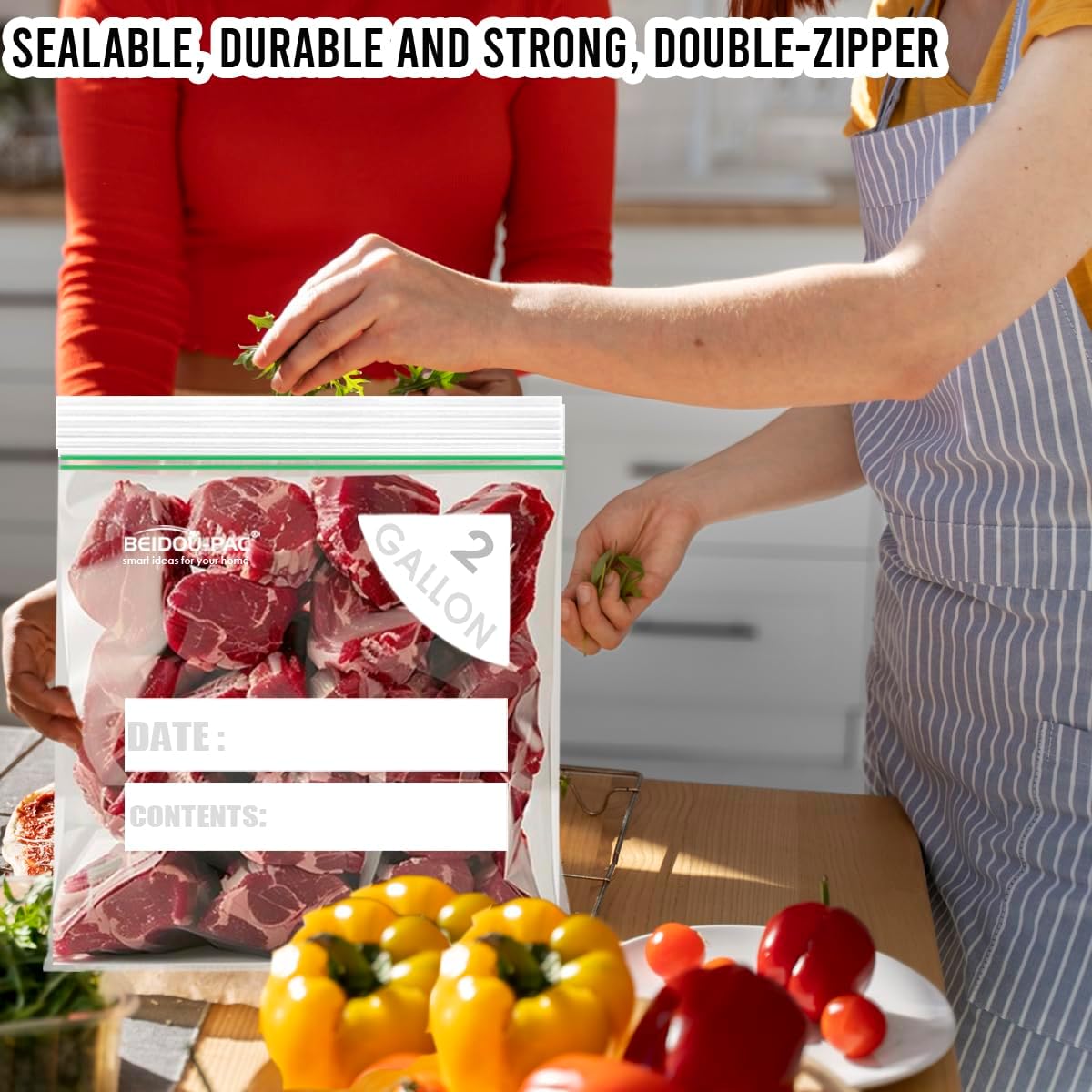 2 Gallon Large Food Storage Freezer Bags, 125 Count | Double Zipper | 13" * 15", Freshness Easy