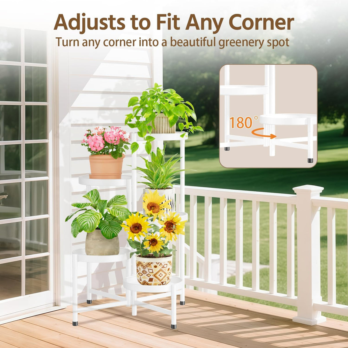 LASZOLA 5 Tiered Folding Plant Stand Indoor for Multiple Large Planter, Tall Heavy Duty Adjustable