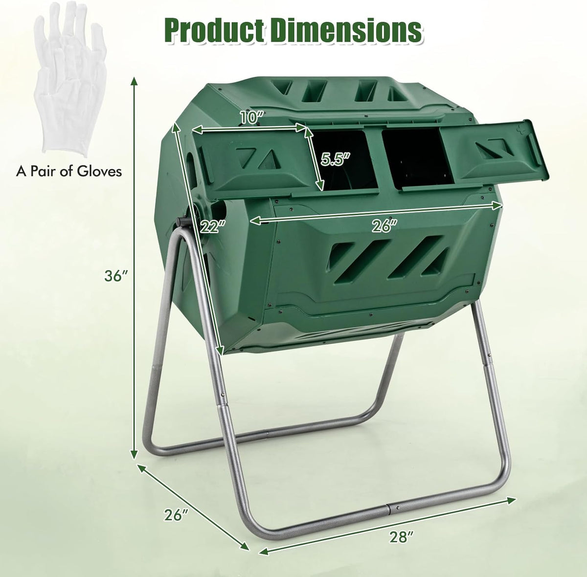 Goplus Compost Tumbler, 43 Gallon Rotating Compost Bin Barrel, Dual Chamber Tumbling Composter with