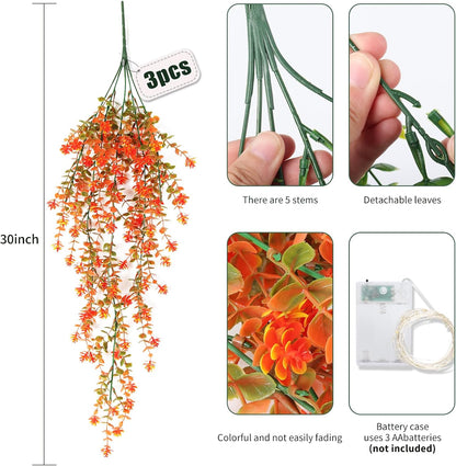 Fall Artificial Flowers - Faux Hanging Plants with Lights for Thanksgiving Indoor/Outdoor Wedding &