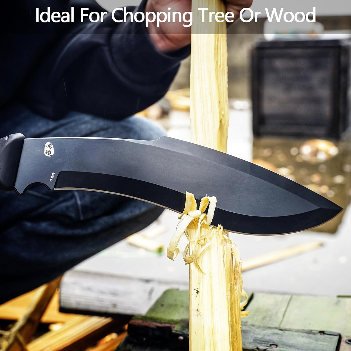 HX Outdoors 14 Inch Bush Machete Kukri Knife, Premium D2 Steel Full Tang Gardening Machete Knife