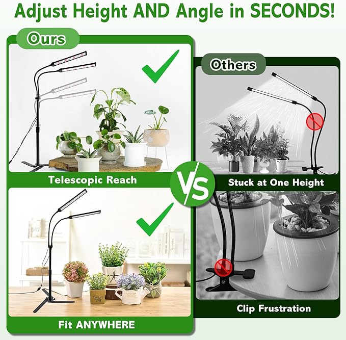 Grow Lights for Indoor Plants, Full Spectrum LED Plant Light Features a Telescoping Rod and a