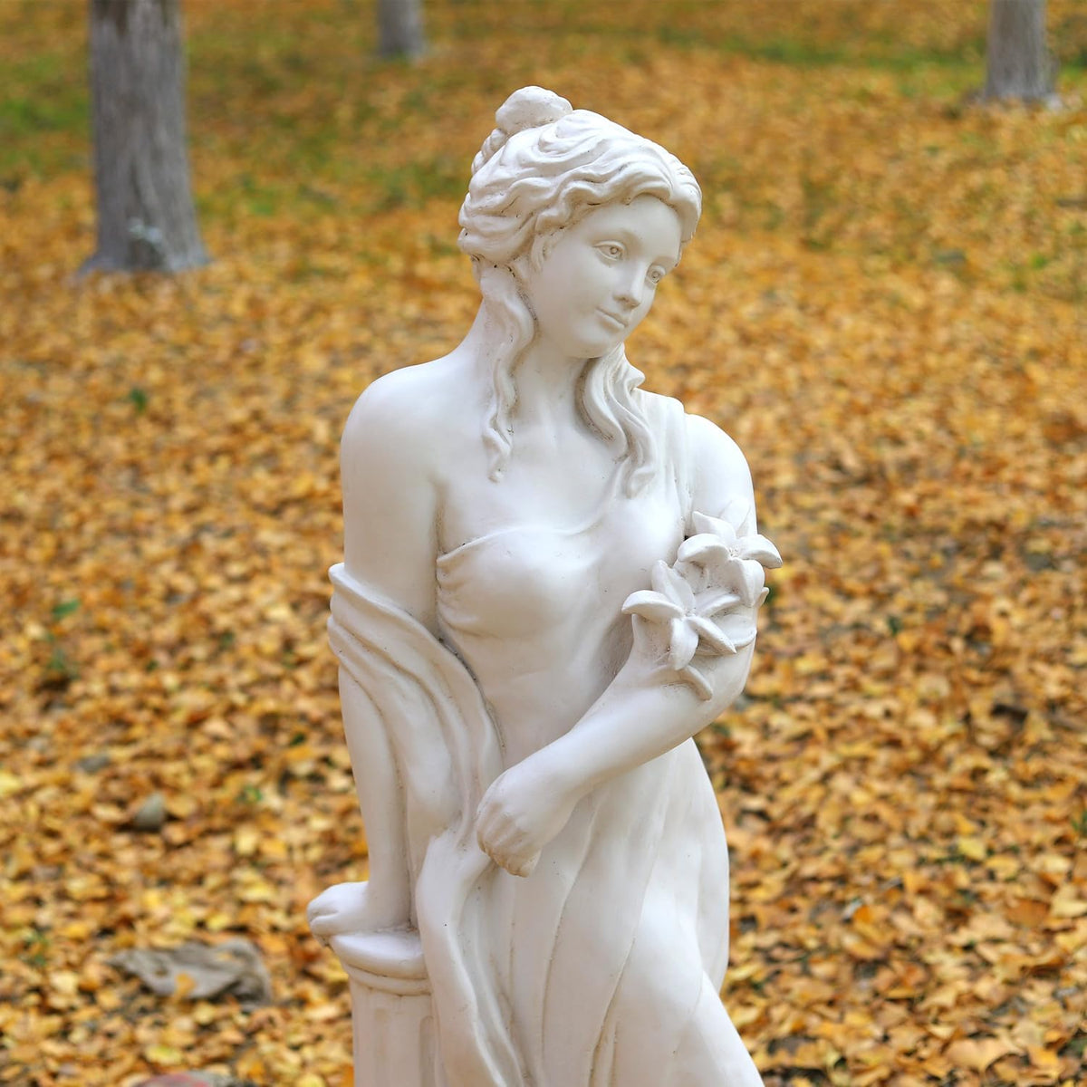 Outdoor Garden Nymph Statue 51 Inch Large Magnesium Oxide Sculpture Goddess of Spring Flowers Greek