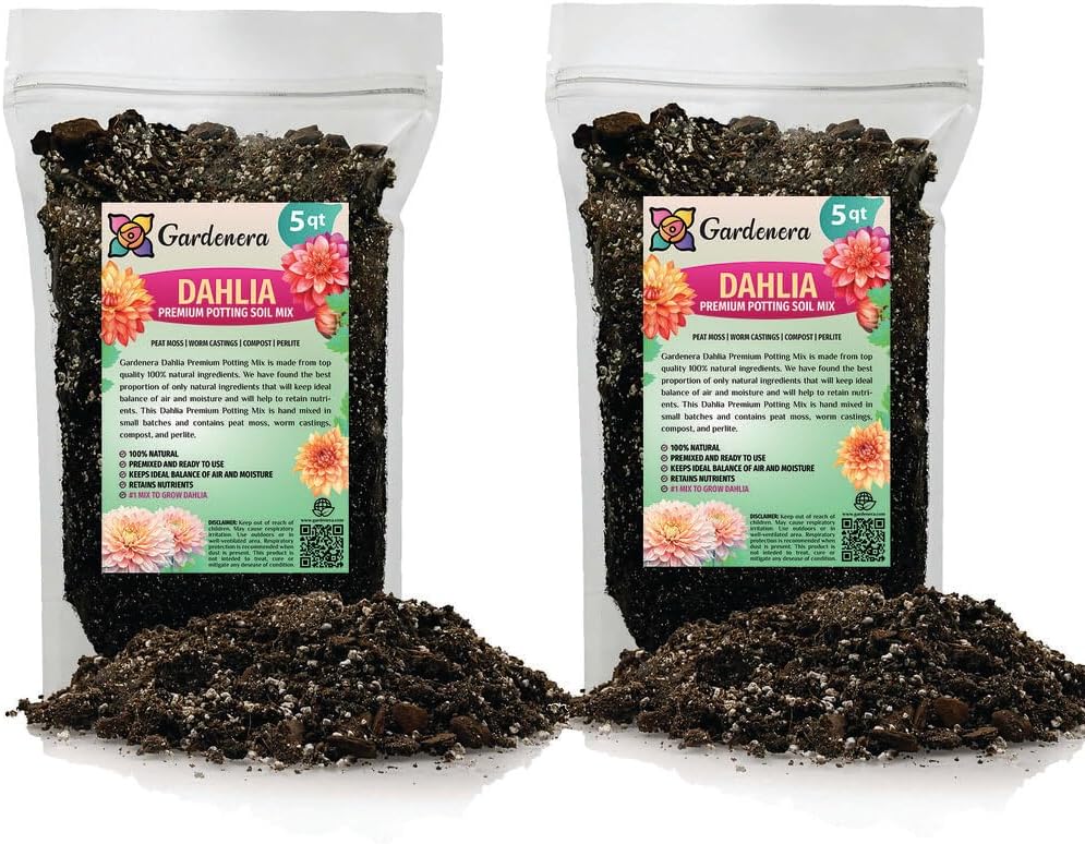 Gardenera Premium Dahlia Potting Soil Mix - Ideal for Growing Vibrant and Healthy Dahlias - 10 Quart