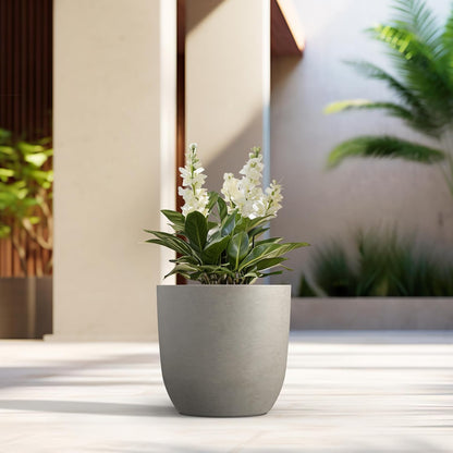 Kante 13.4" Dia Round Concrete Planter, Large Outdoor Modern Indoor Decorative Plant Pots with