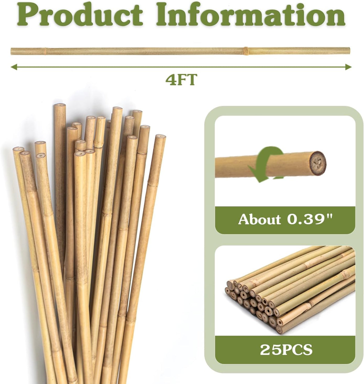 Plant Stakes 4FT, Natural Bamboo Stakes, HAINANSTRY 25Pcs Sturdy Bamboos Garden Stake, Bamboo