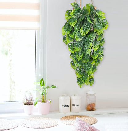 RECUTMS Artificial Hanging Plants 2 Pack, Fake Monstera Leaves Ivy Vine Faux Greenery UV Resistant