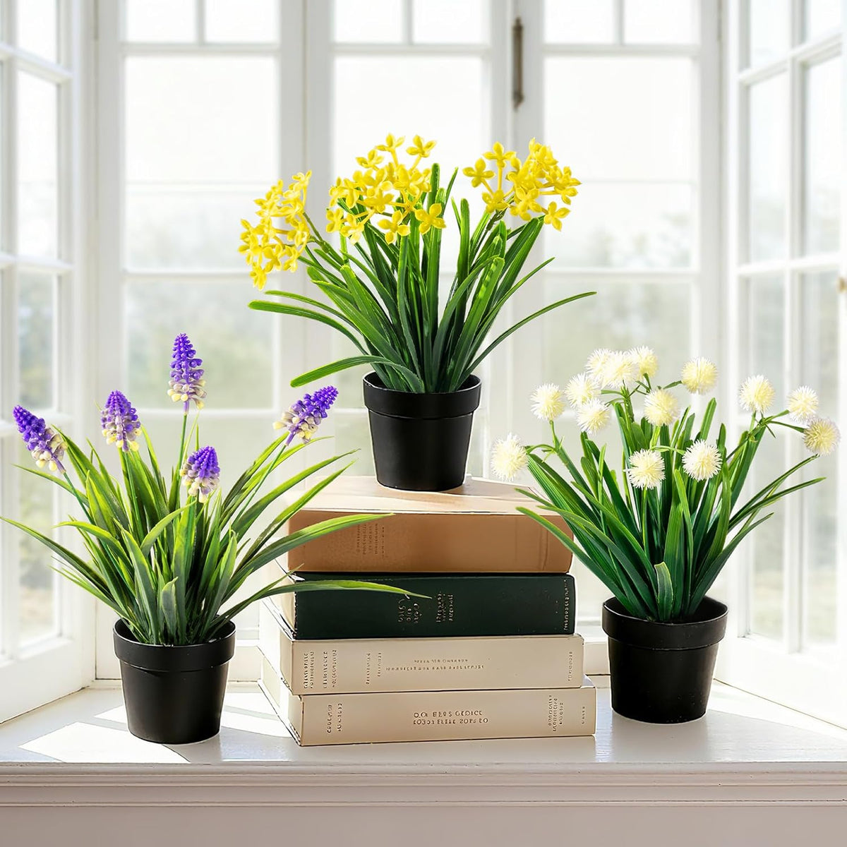 3 Pack Fake Small Plant Artificial Potted Flowers for Home Decor Fake Flower Plant Greenery Mini