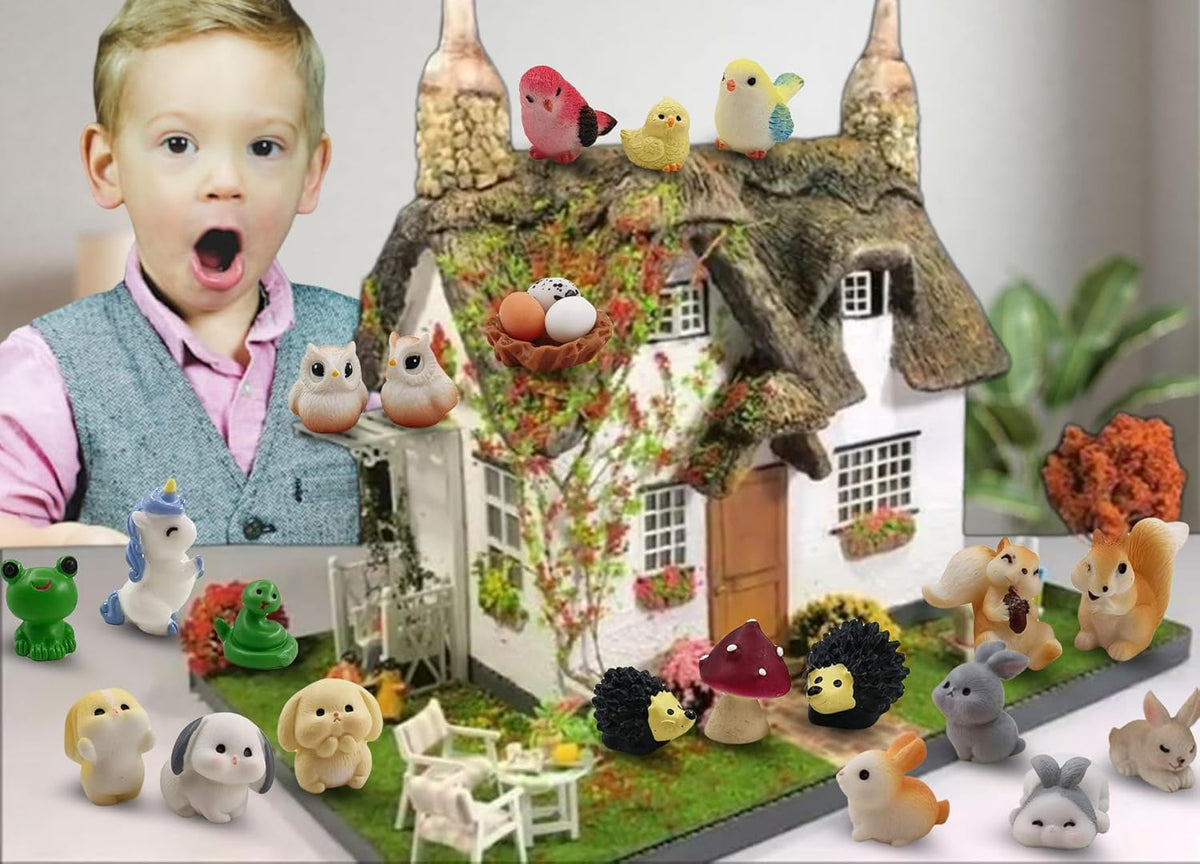 30 Pcs Tiny Resin Animals to Hide Mini Forest Animals Figurines for Miniature Garden Fairy Garden